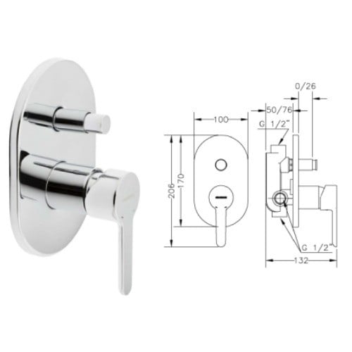 خلاط دش GENEBRE مخفي كروم خطين دائري