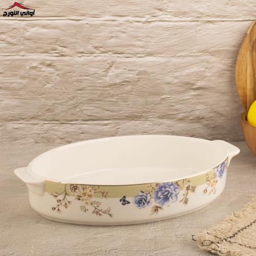 صينية فرن سيراميك بيضاوي ورد أزرق
