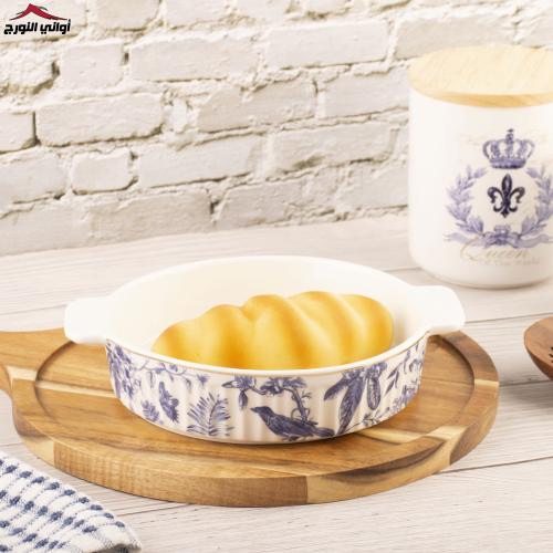 صينية فرن سيراميك دائري عصفور ازرق