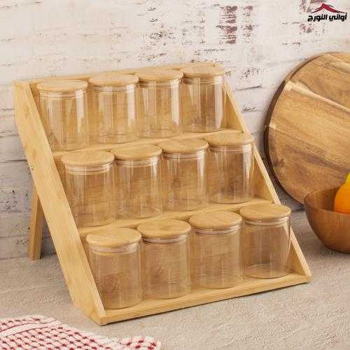 طقم بهارات بستاند بامبو مدرج 12 علب