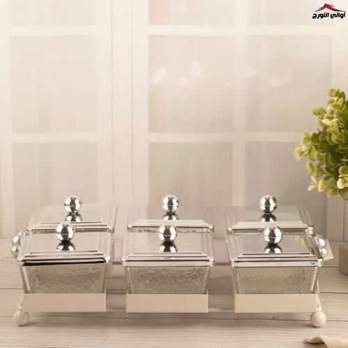 صحون مكسرات سراب فضي سداسي مربع