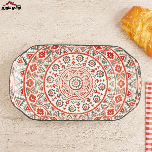 صحن مستطيل زخرفة أحمر