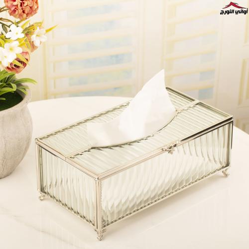 علبة مناديل زجاج فضي