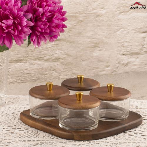 طقم مكسرات دلال مطور رباعي بخشب فاخر