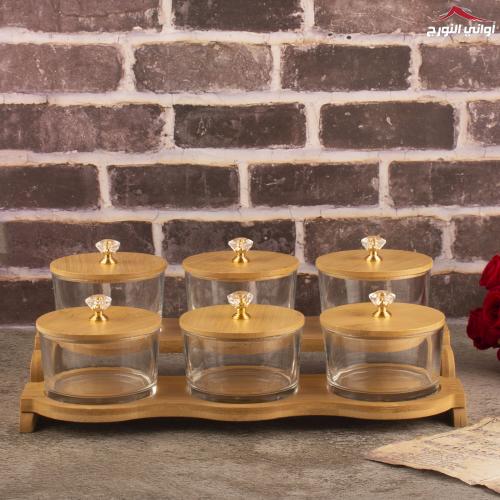 طقم صحون مكسرات الوعد سداسي بستاند وغطاء خشب