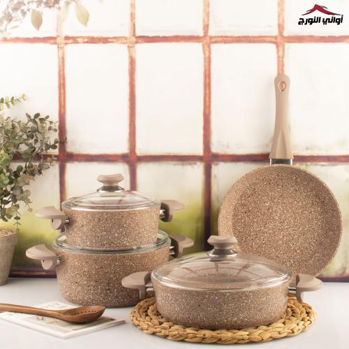 طقم قدور جرانيت تركي بني 7 قطع
