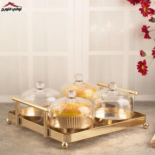 صينية تقديم كب كيك رباعي ذهبي