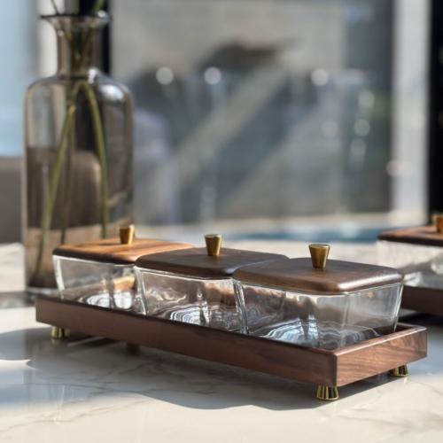 طقم  مكسرات دلال ثلاثي بخشب فاخر