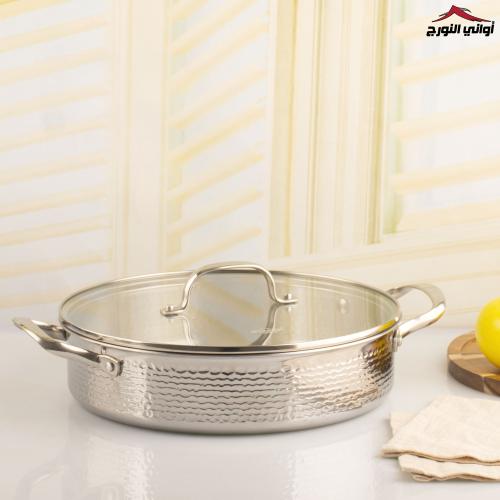 مقلى ستيل بيدين بغطاء زجاج ماركة UAKEEN