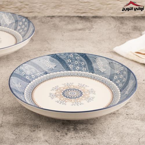 صحن دائري عميق زخرفة أزرق