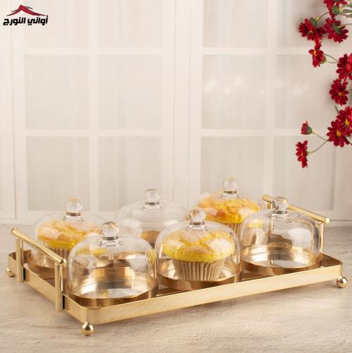 صينية تقديم كب كيك سداسي ذهبي