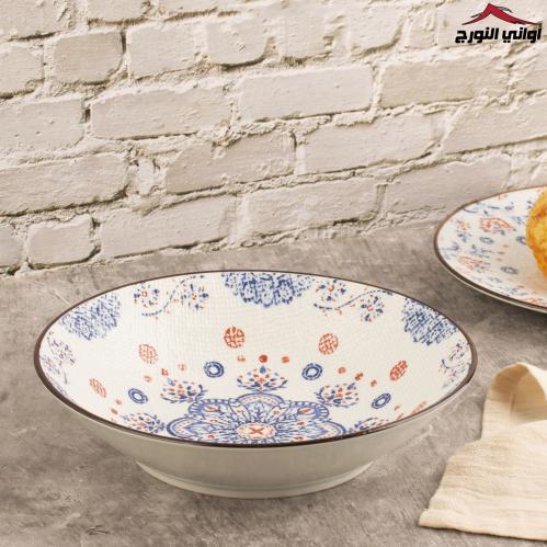 صحن عميق  أزرق  وأحمر مزخرف