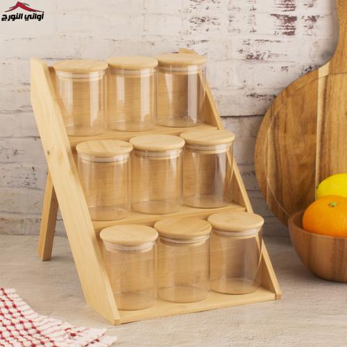 طقم بهارات بستاند بامبو مدرج 9 علب