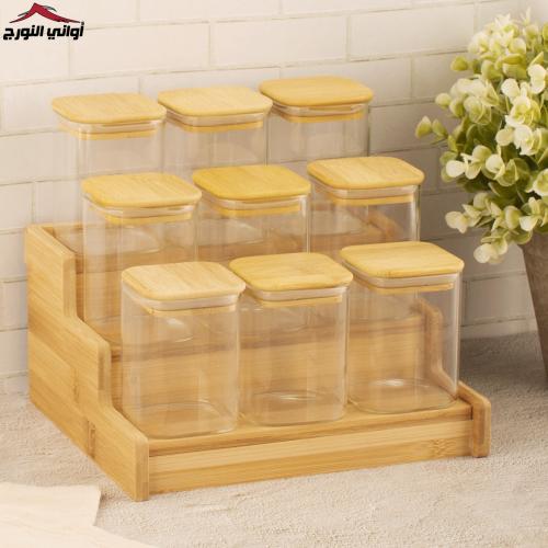 طقم بهارات مربع بستاند بامبو 9 علب