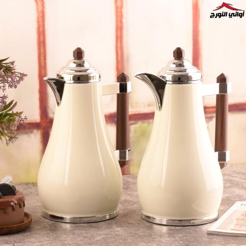 طقم ترامس اللؤلؤ أبيض خشبي