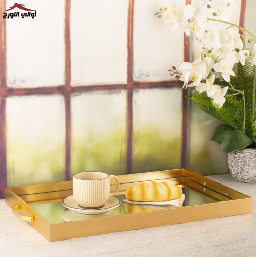 صينية تقديم زجاج مرايا بايطار ذهبي