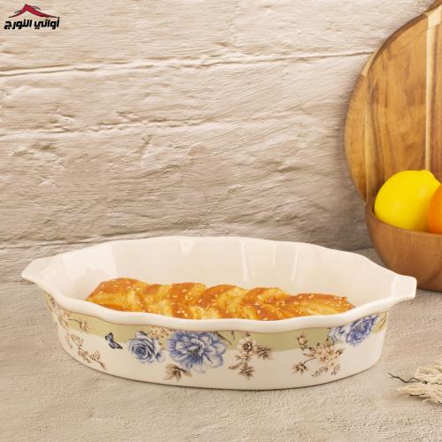 صينية فرن سيراميك بيضاوي مدرج زهور