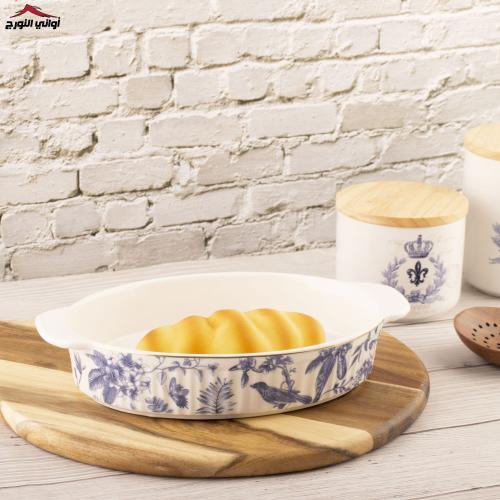 صينية فرن سيراميك بيضاوي عصفور ازرق
