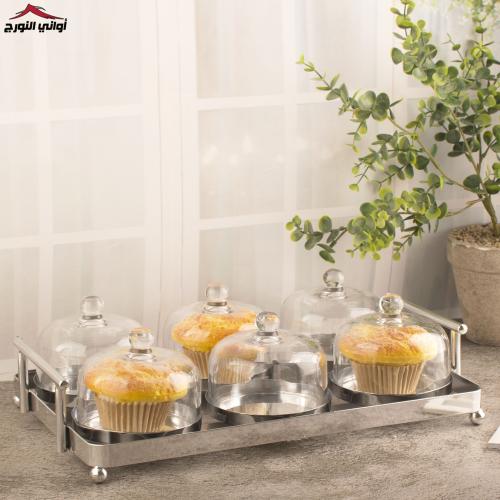 صينية تقديم كب كيك سداسي فضي