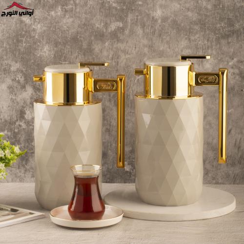 طقم ترامس ياقوت رمادي فاتح مذهب