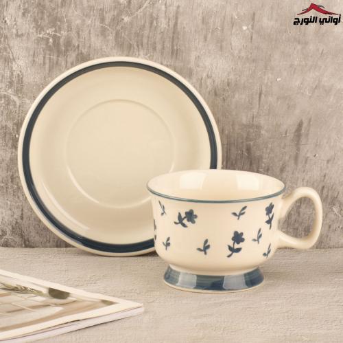 طقم كوب وصحن كلاسيك أزرق