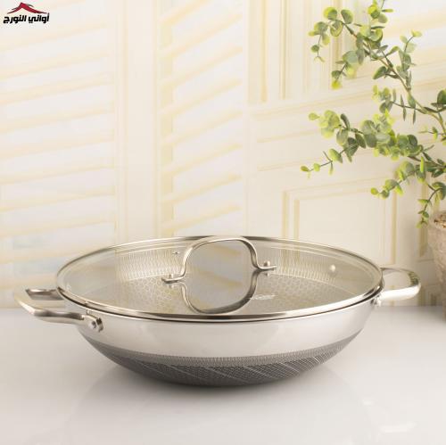 مقلى سيراميك بغطاء زجاج بيدين ماركة UAKEEN