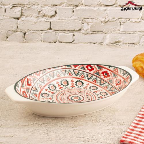 صحن بيضاوي زخرفة أحمر