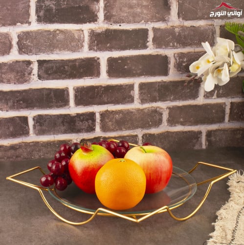 صحن زجاج مدور بقاعدة مذهب