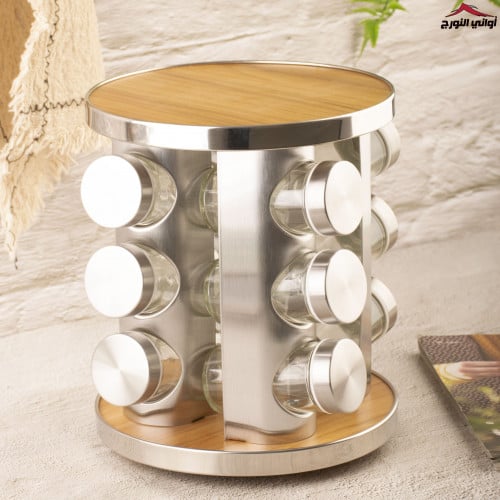 طقم علب بهارات بستاند دائري 12 قطعه