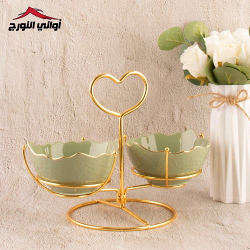 ستاند تقديم ثنائي أخضر تفاحي مذهب