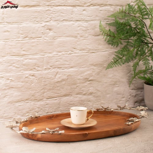 تبسي خشب بيضاوي بيد فراشة فضي