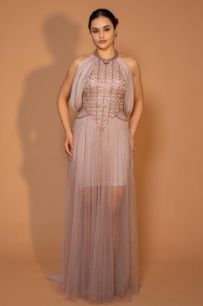 فستان سهرة أنيق بياقة هالتر 445243