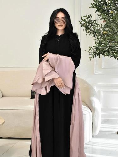 عباية فستان ساتان بأكمام مكشكشة