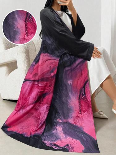 عباية نسائية طويلة الأكمام مطبوعة بتصميم أنيق