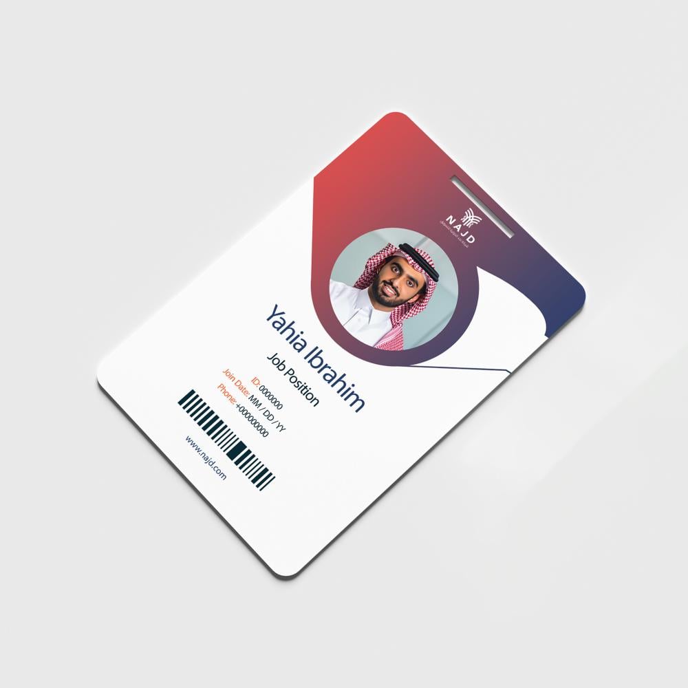 بطاقة تعريف موظف بجودة عالية مع باركود أو QR Code نجد برنت جدة