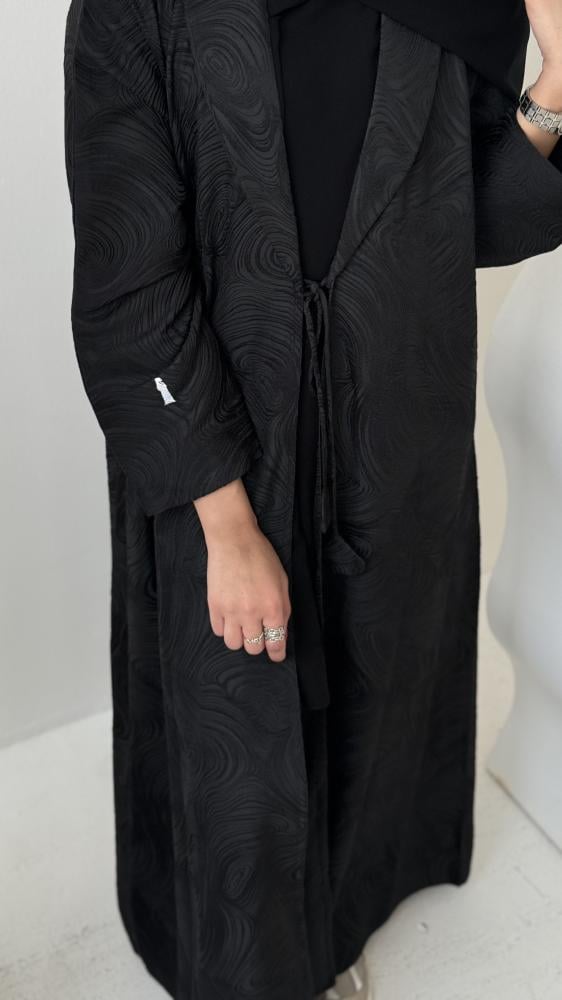 عباية كاملة بجاكار هندي فاخر بتصميم بليزر فني- 0036