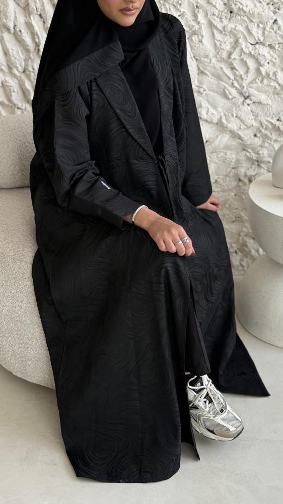 عباية كاملة بجاكار هندي فاخر بتصميم بليزر فني- 0036