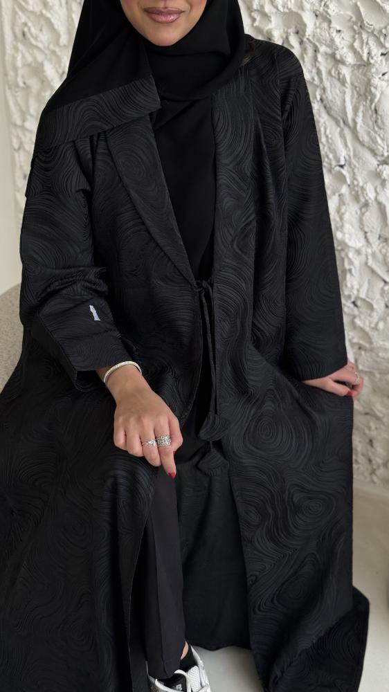 عباية كاملة بجاكار هندي فاخر بتصميم بليزر فني- 0036