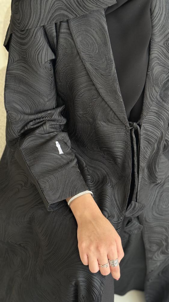 عباية كاملة بجاكار هندي فاخر بتصميم بليزر فني- 0036