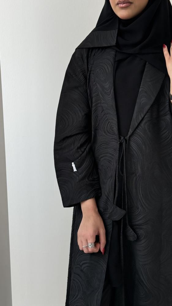 عباية كاملة بجاكار هندي فاخر بتصميم بليزر فني- 0036