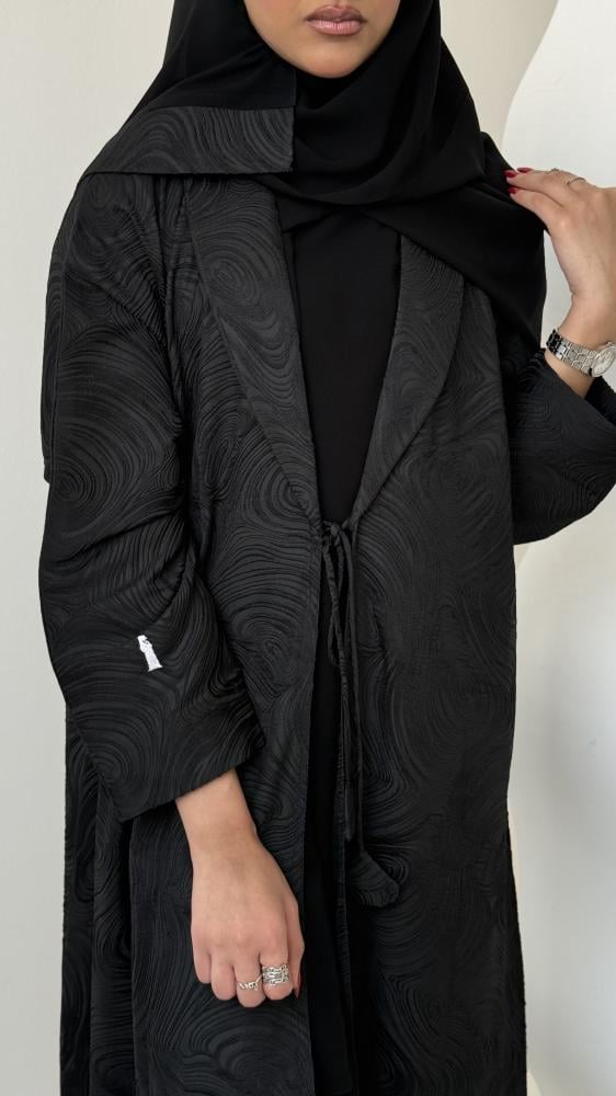 عباية كاملة بجاكار هندي فاخر بتصميم بليزر فني- 0036