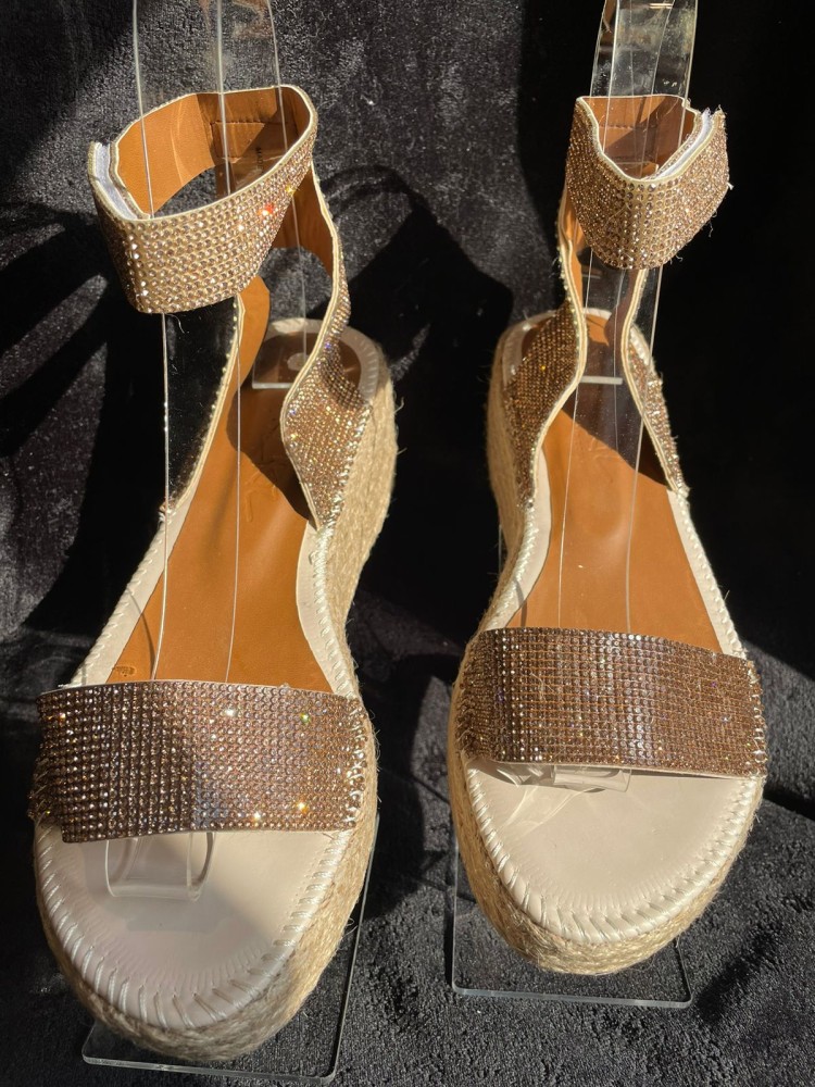 Bling shoes - Gold wedge shoes with crystal lace GH-1100