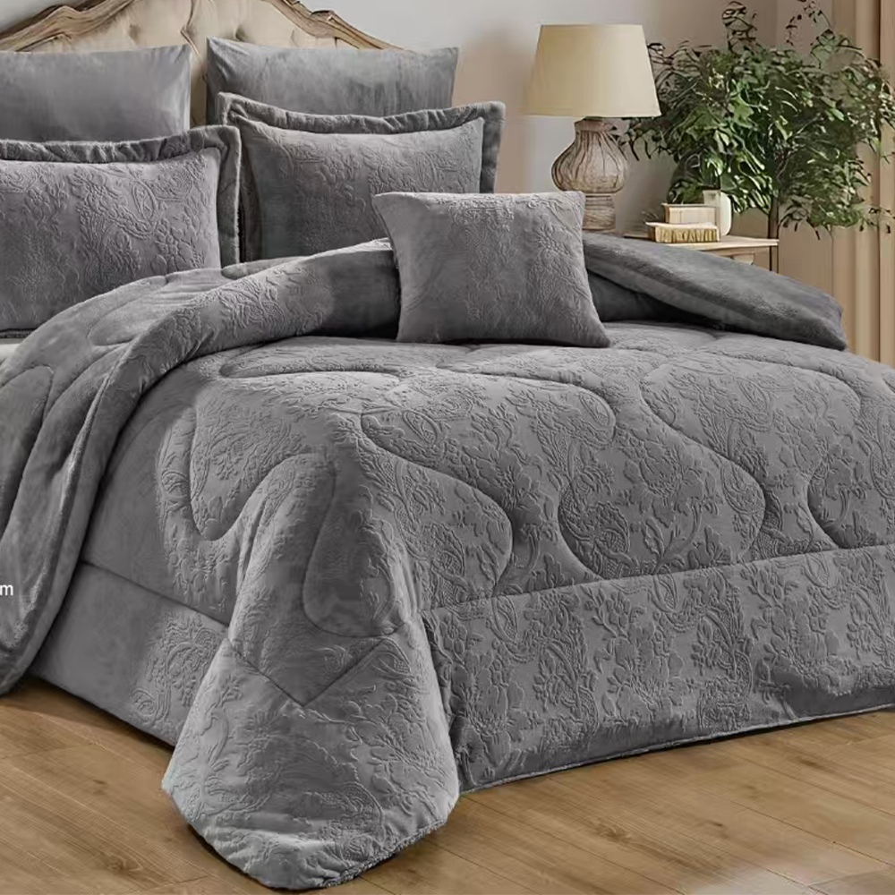 مفرش شتوي وجهين مخمل فرو نفرين 7 قطع