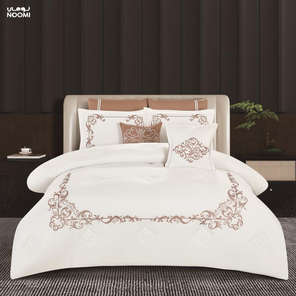 مفرش لارا  ٨ قطع مطرز كامل- أبيض