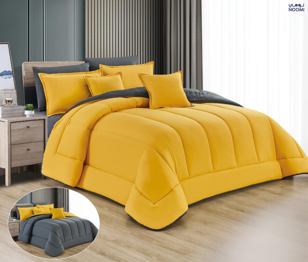 مفرش سوفت سادة نفرونص 5 قطع وجهين-أبيض فرصاصي فاتح