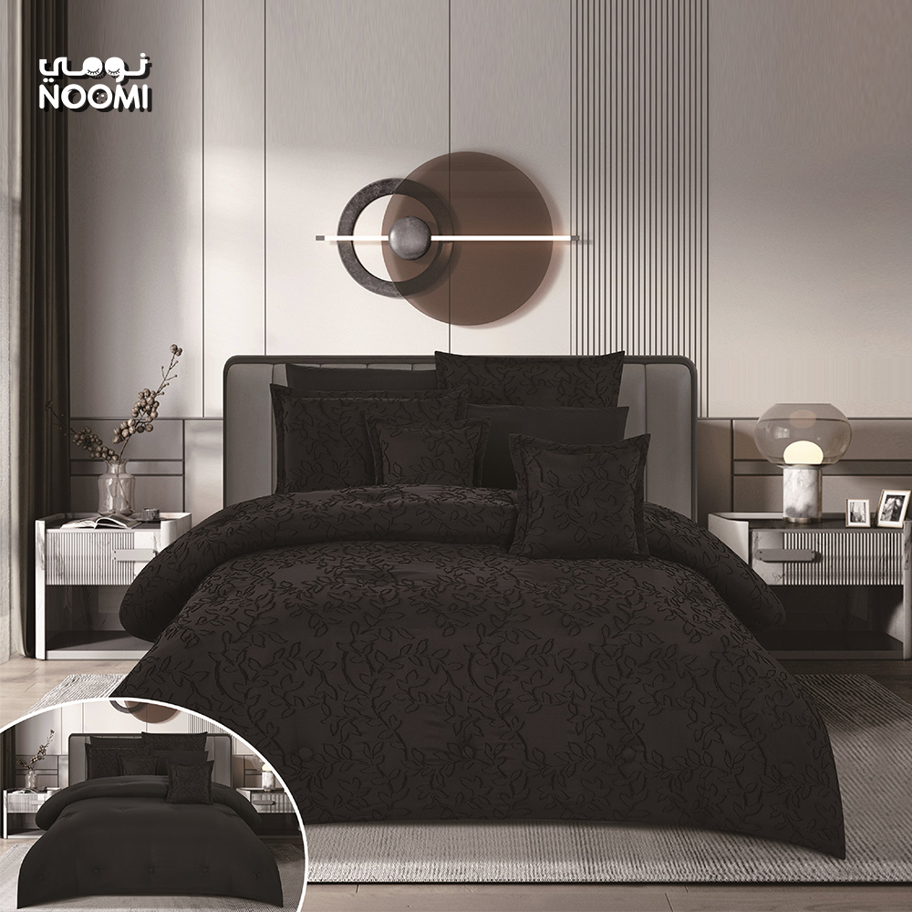 مفرش فلوريا مايكروفايبر أسود نفر ونص 5 قطع