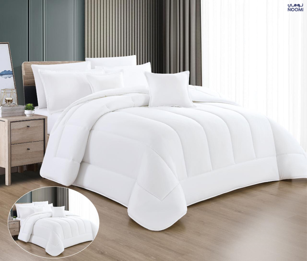 مفرش سوفت سادة نفرونص 5 قطع وجهين-أبيض فرصاصي فاتح