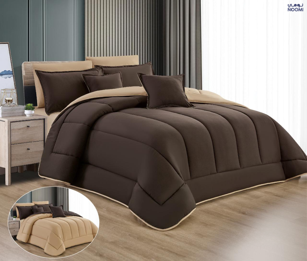 مفرش سوفت سادة نفرونص 5 قطع وجهين-أبيض فرصاصي فاتح