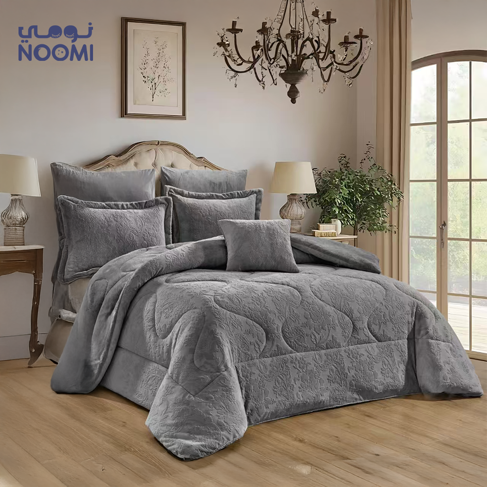 مفرش شتوي وجهين مخمل فرو نفرين 7 قطع