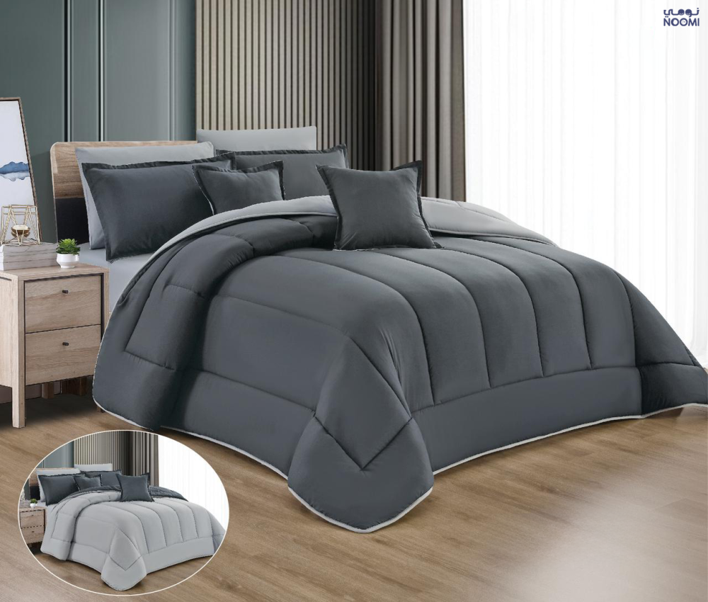 مفرش سوفت سادة نفرونص 5 قطع وجهين-أبيض فرصاصي فاتح